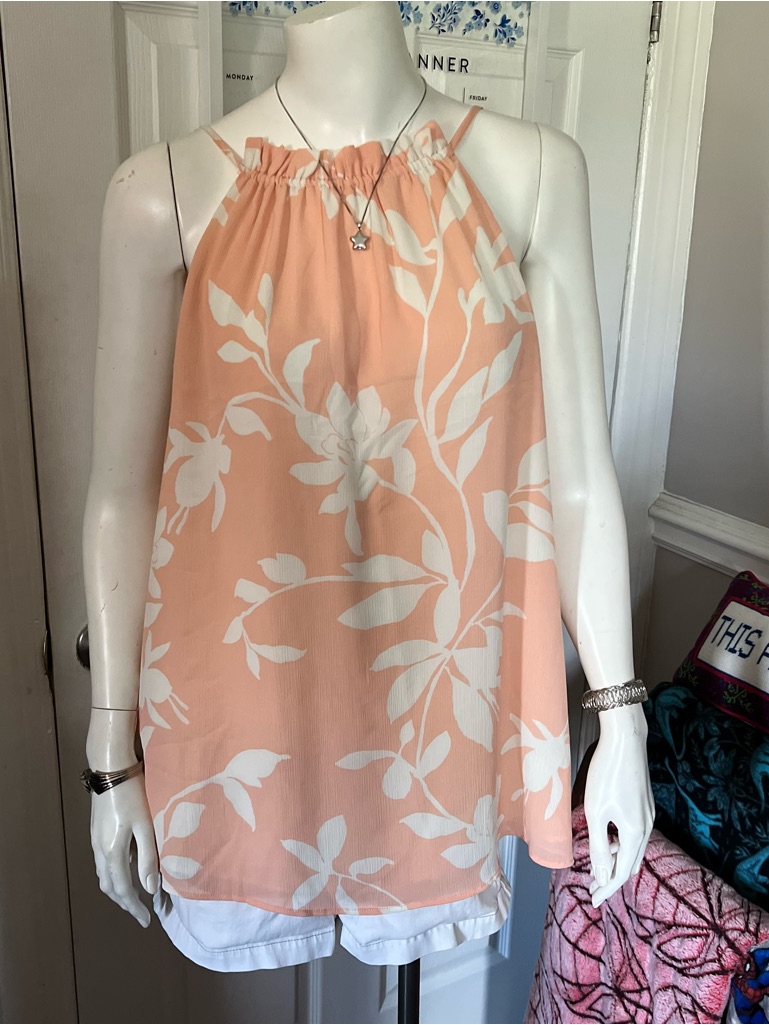 Ophelia Roe Peach Floral Halter Top Xl